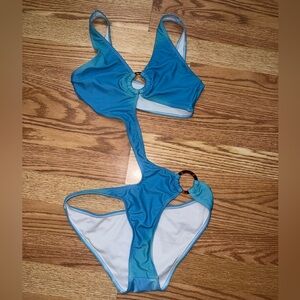 Blue One-Piece Cutout Swim Suit with Ring Detail